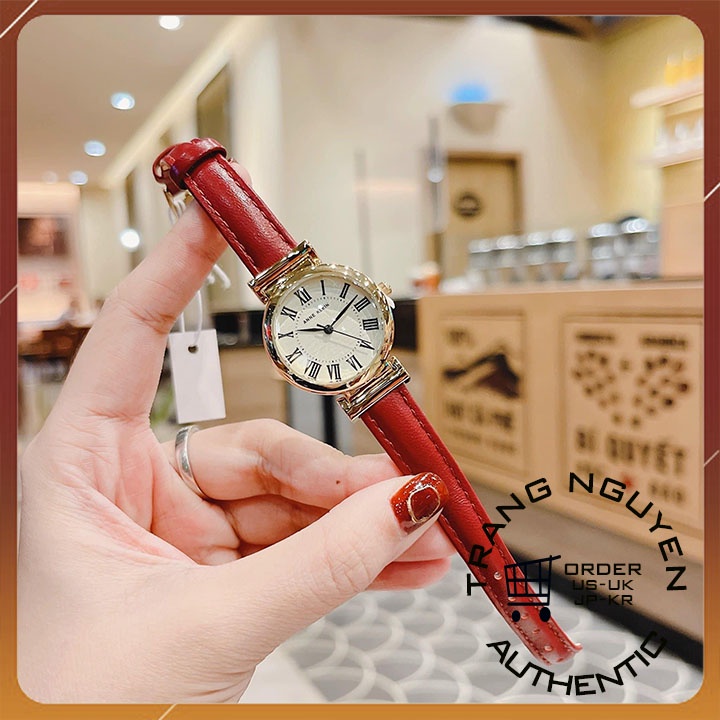 Đồng hồ nữ dây da mặt tròn đường kính 28mm đồng hồ đeo tay nữ chính hãng đẹp chống nước Anne Klein AK/2246CRRD