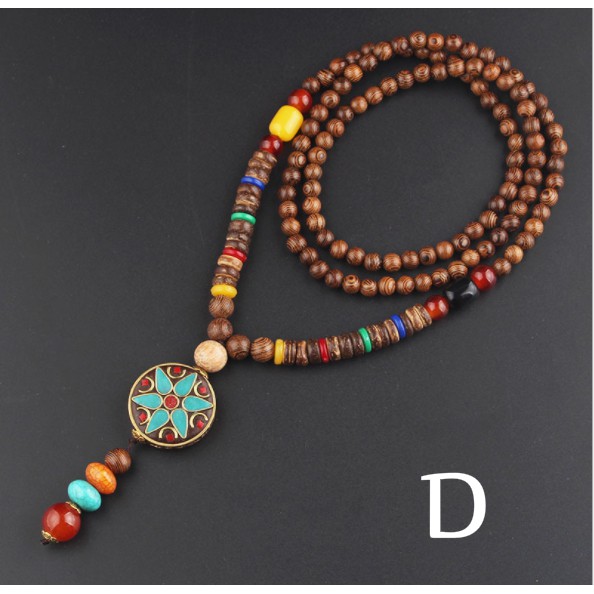 Chuỗi hạt, vòng cổ gỗ muồng vân + hạt bồ đề phong cách Boho Vintage