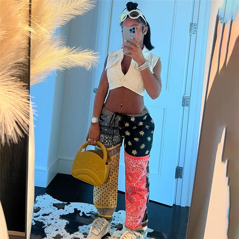 DUNEA Quần Lưng Cao Dây Rút In Hoạ Tiết Nghệ Thuật Thời Trang Đường Phố Dành Cho Nữ L1010