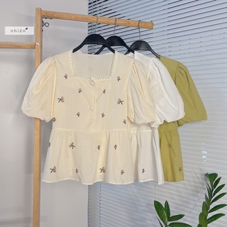 Áo babydoll thêu hoa - áo kiểu nữ nhiennhienvintage BA157