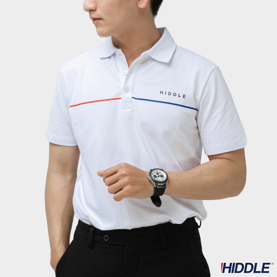 Áo polo nam vải cotton cá sấu sọc nhỏ 3 màu Trắng, Đen, Xám HIDDLE 3011207/3011208