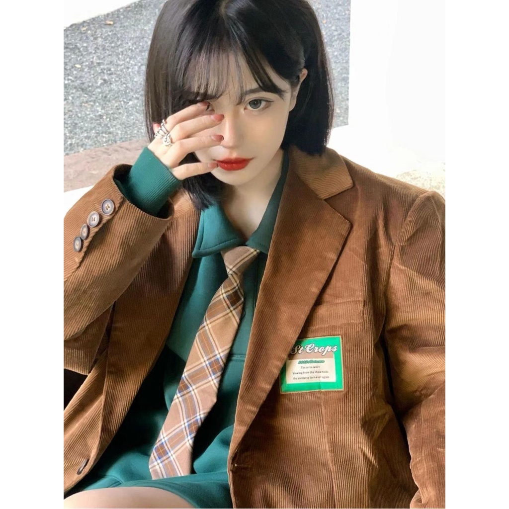 Áo Khoác Vest Dáng Rộng Chất Nhung Phong Cách Hong Kong Thời Trang Cao Cấp Cho Nữ