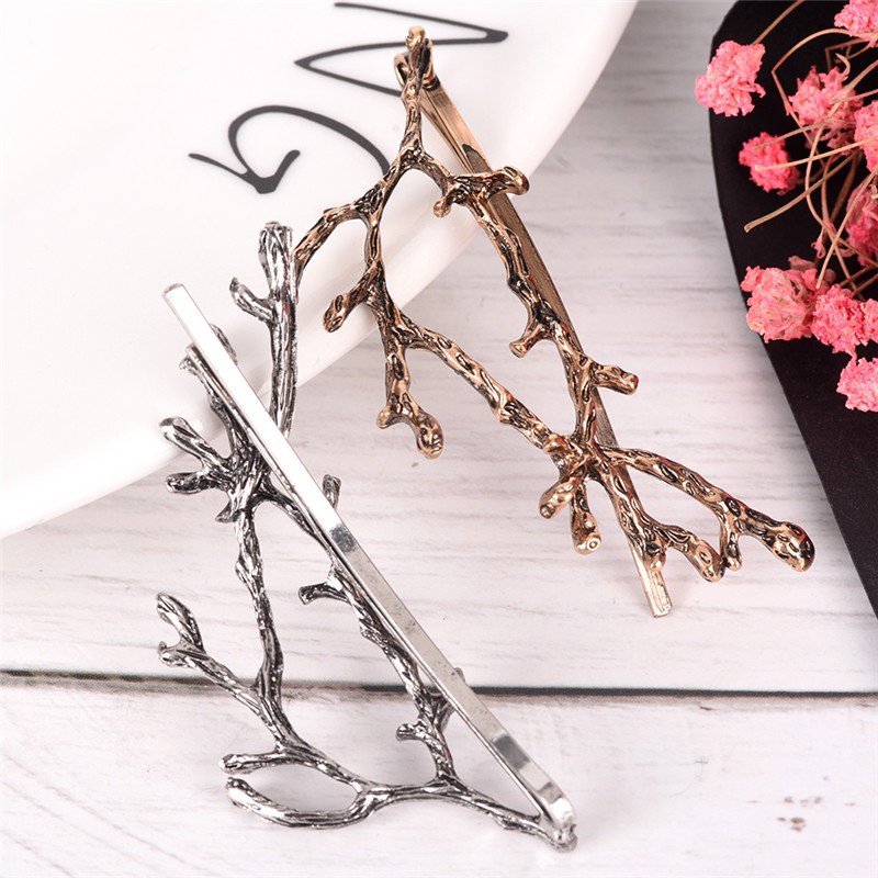 ❤ Kẹp Tóc Kim Loại Xi Vàng / Bạc Hình Cành Cây