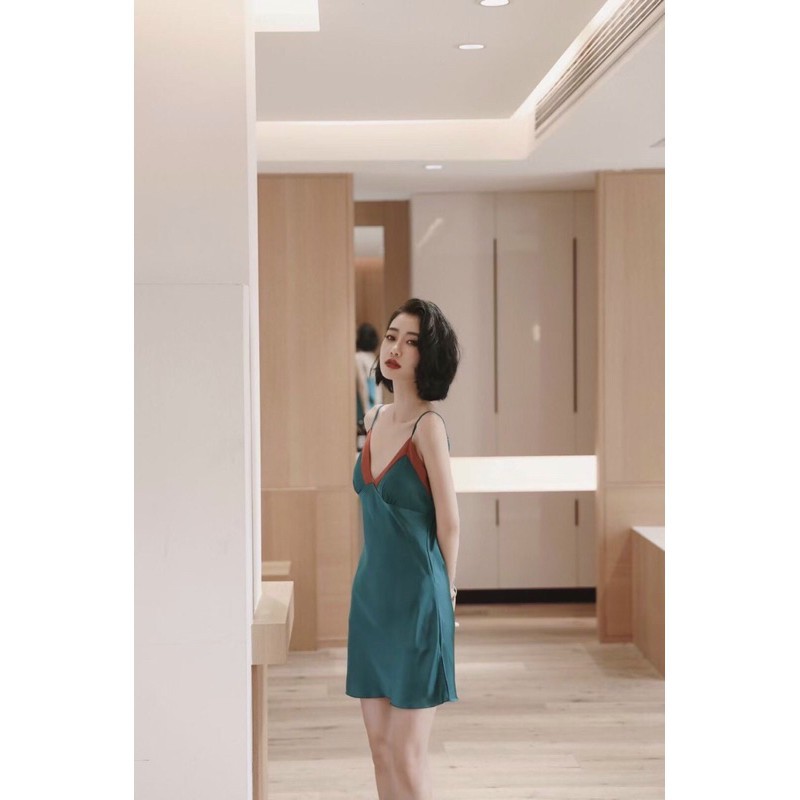 ♥️ Shop Uy Tín ♥️Váy ngủ lụa phối viền có mút ngực siêu mát siêu nhẹ hàng xịn