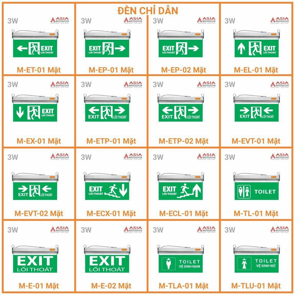Đèn báo chỉ dẫn chất liệu mica cao cấp chính hãng asia