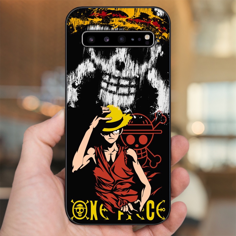 Ốp lưng Samsung S10, S10 5G, S10 Plus viền đen in hình Luffy One Piece