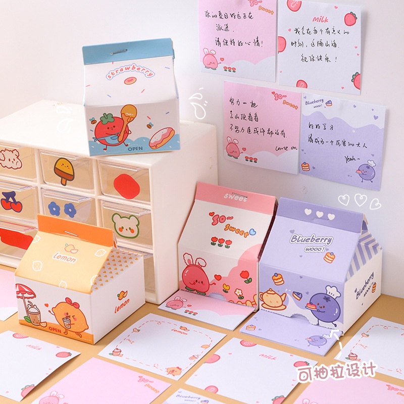 Giấy ghi chú hộp sữa, giấy note dạng hộp sữa, Giấy Ghi Chú Dạng Rút, 200 tờ xinh xắn, đáng yêu