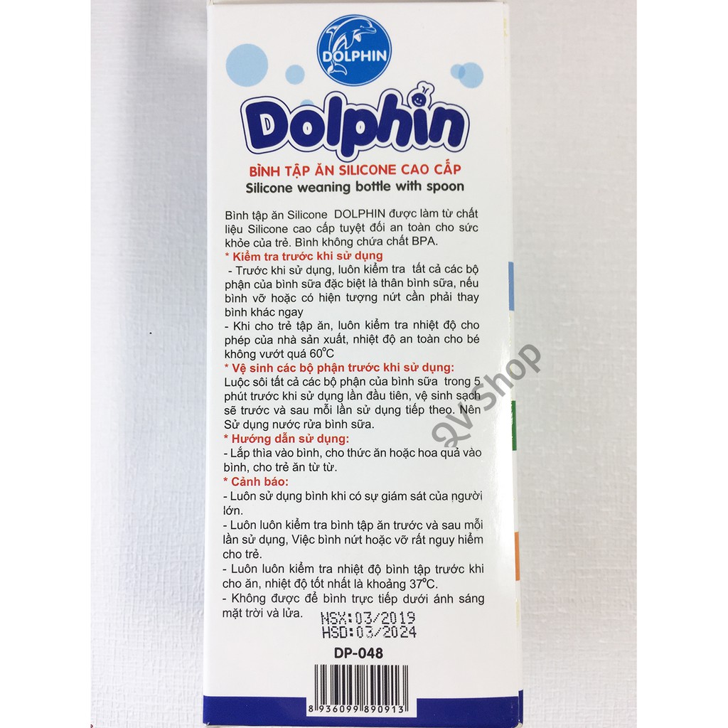 [FreeShip] Bình Tập Ăn Dặm Silicone 200ml Dolphin - An Toàn Không BPA