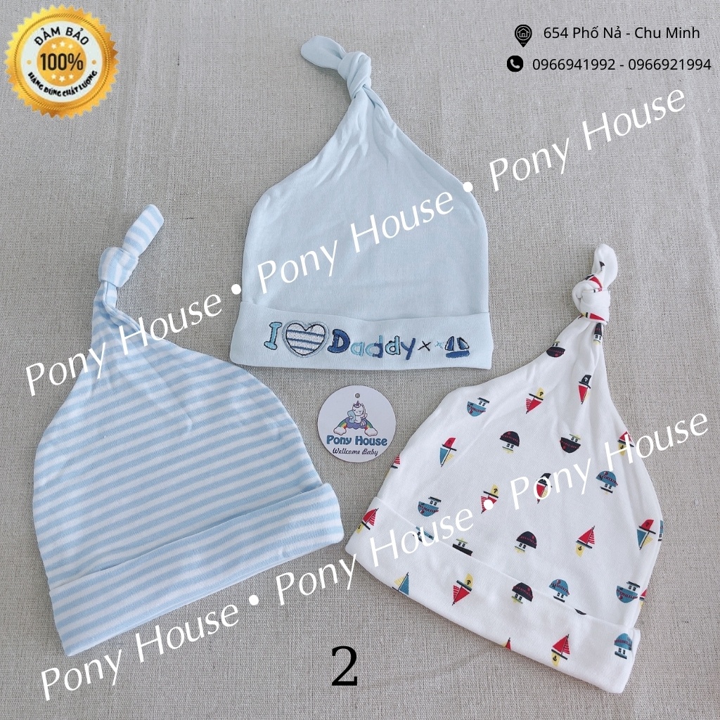 Set 3 Mũ MomCare Xuất Dư Cho Bé Sơ Sinh - Bé Trai, Bé Gái (0-6 Tháng) Chất Cotton Mềm Mại An Toàn Cho Da Bé