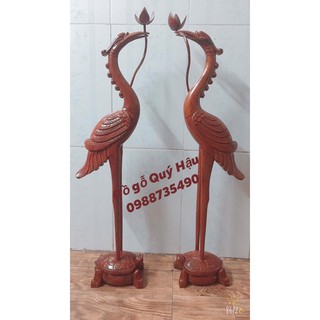 Cặp hạc thờ bằng gỗ Gụ cao 81 cm ngậm hoa sen - cửa hàng đồ gỗ Quý Hậu