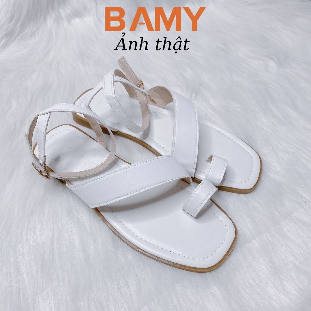 Dép Sandal nữ xỏ ngón chiến binh BAMY đế bệt, Giày sandal quai chéo đi biển đi chơi đi học