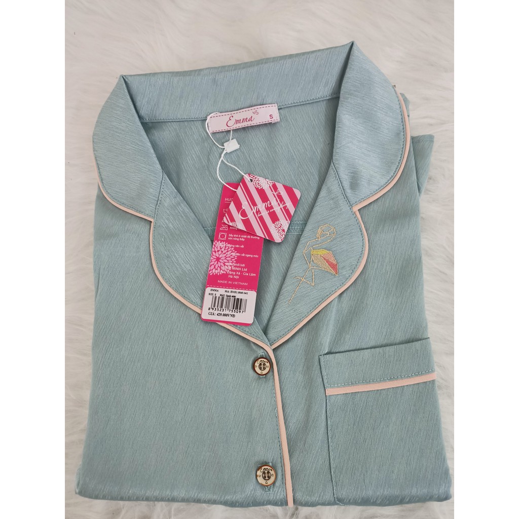 Bộ Mặc Nhà Pyjama Lụa Áo Ngắn Tay, Quần Đùi Emma EHSU.0049.04 (kèm ảnh thật)