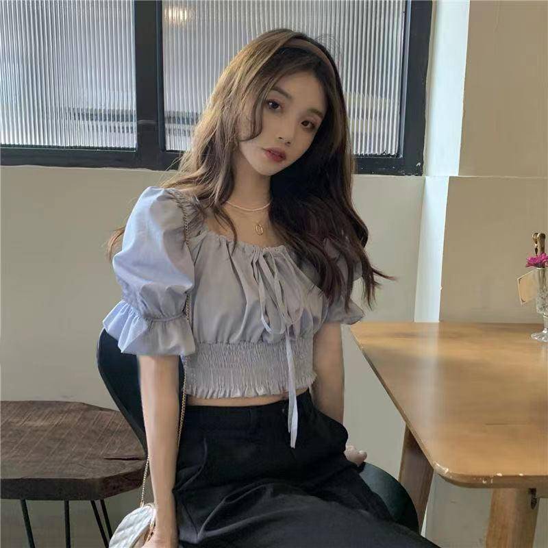 Áo crop top tay phồng kiểu dáng thời trang mùa hè phong cách Hàn Quốc 2022