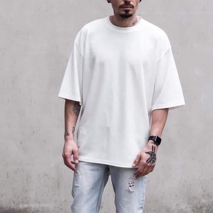 Áo thun trắng trơn tay lỡ, áo phông unisex trắng basic