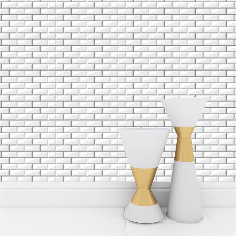 Set 10 Miếng Dán Tường Giả Gạch Màu Trắng Phong Cách Mosaic Độc Đáo Trang Trí Nhà Bếp / Phòng Tắm DIY