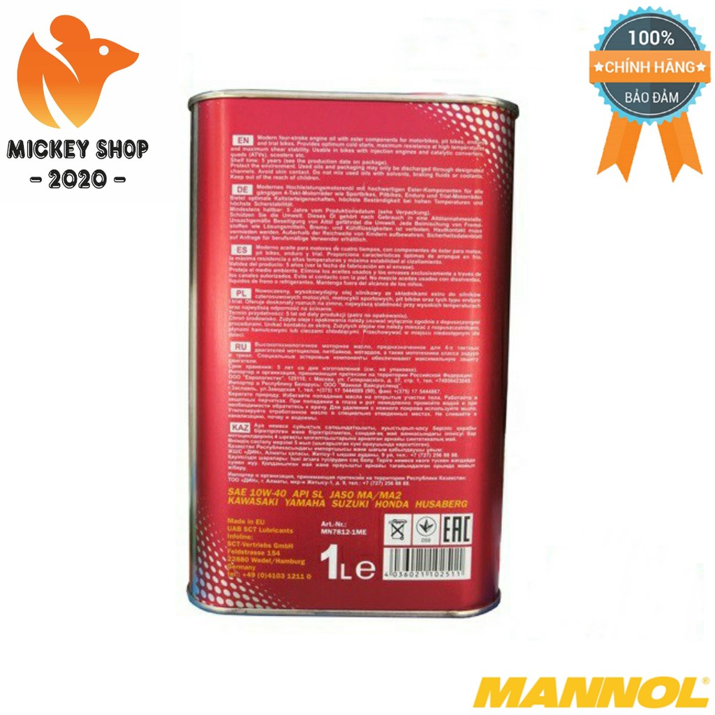 Nhớt MANNOL 10W-40 SL 4-Takt Motorbike ESTER 7812 1L Hàng Đức Cao Cấp Chính Hãng dành cho xe PKL - Mickey2020shop
