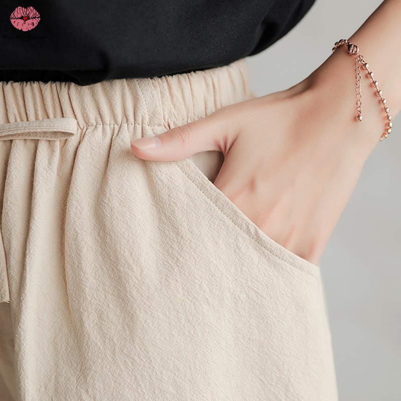 Quần Short Cotton Ống Rộng Lưng Thun Thoải Mái Có Túi Và Dây Rút Cho Nữ | BigBuy360 - bigbuy360.vn
