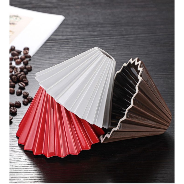 Phễu V60 bằng sứ mẫu zic-zắc kèm đế gỗ dùng pha Pour over