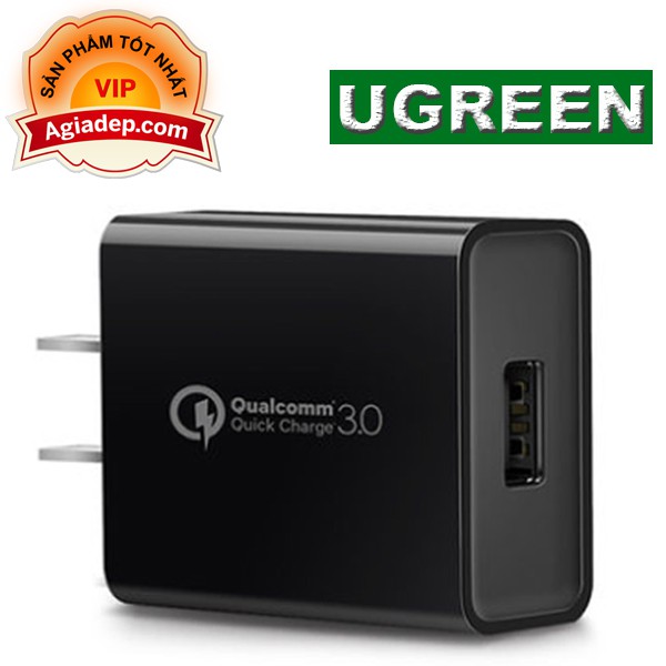 Củ sạc QC3.0 - 1 Cổng USB cao cấp Agiadep-Ugreen (Xịn - Sạc nhanh) Số 1 hiện nay (Tốt hơn Anker) - Màu Đen