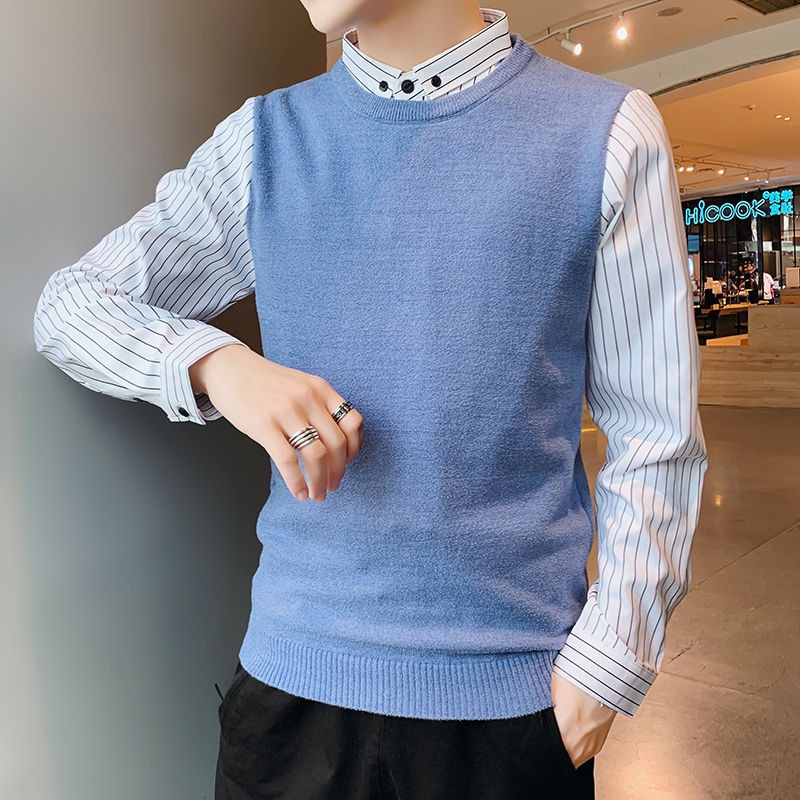 Áo Sweater Cổ Sơ Mi Giả Nhiều Lớp Thời Trang Trẻ Trung Cho Nam