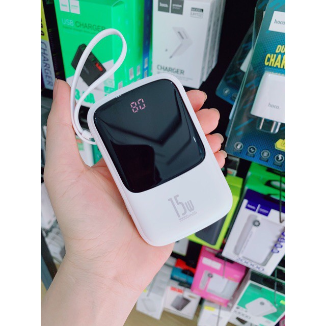 SẠC DỰ PHÒNG TÍCH HỢP cáp sạc Baseus Q Pow DiGital Display Dung lượng 10000mAh 3A 15w Fast Charge Power Bank With Cable