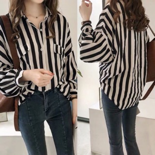 [Hàng Order] Áo sơ mi sọc dọc tôn dáng