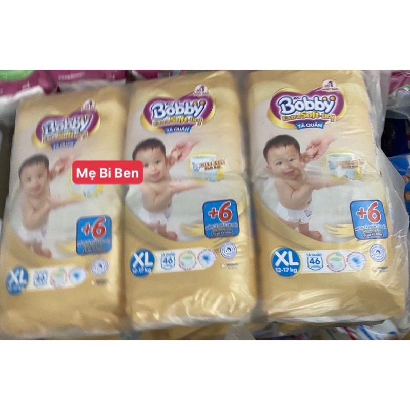 [Đủ Size Mẫu Mới] Tã/Bỉm Quần Bobby Extra Soft Dry thun chân ngăn hằn size S66/M60/L52/XL46/XXL42 miếng