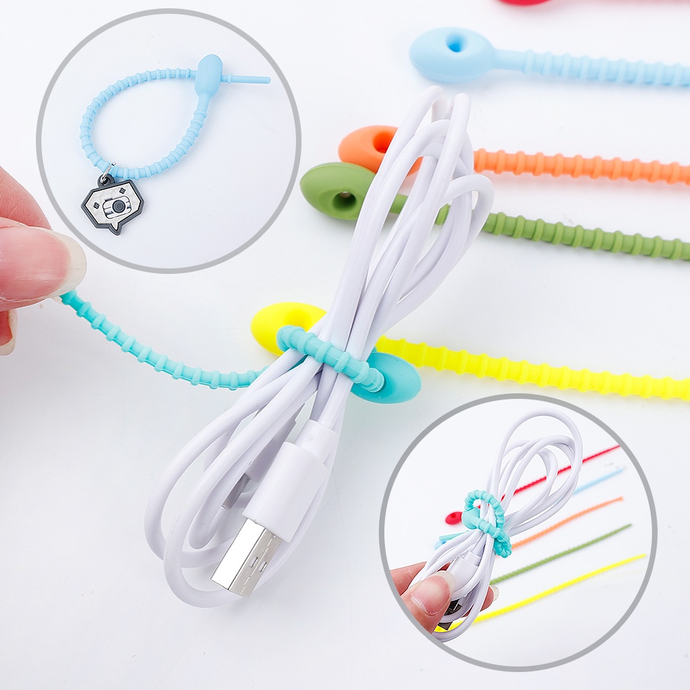 Bộ 6 Dây Silicone Buộc Dây Cáp Sạc USB Đa Năng