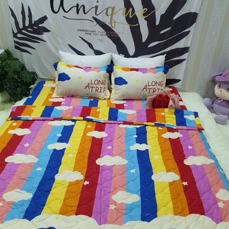 Bộ chăn ga gối hè 5 món cottongpoly Hàn Quốc