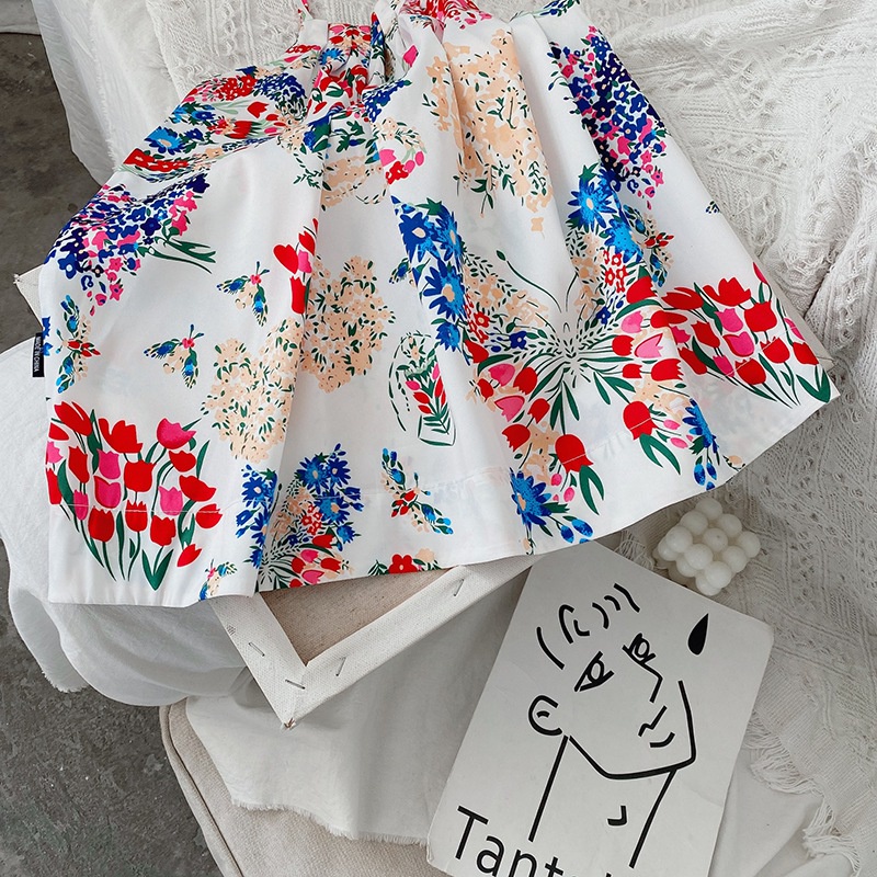 Đầm Dây Đi Biển Dáng Rộng In Họa Tiết Thời Trang Hàn Quốc Cho Bé Gái