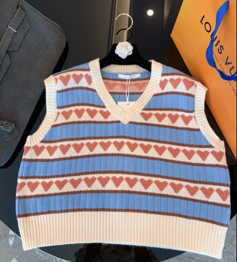 Áo Gile New College Knitted Vest Women's Korean Versatile Loose V-neck Love Vest