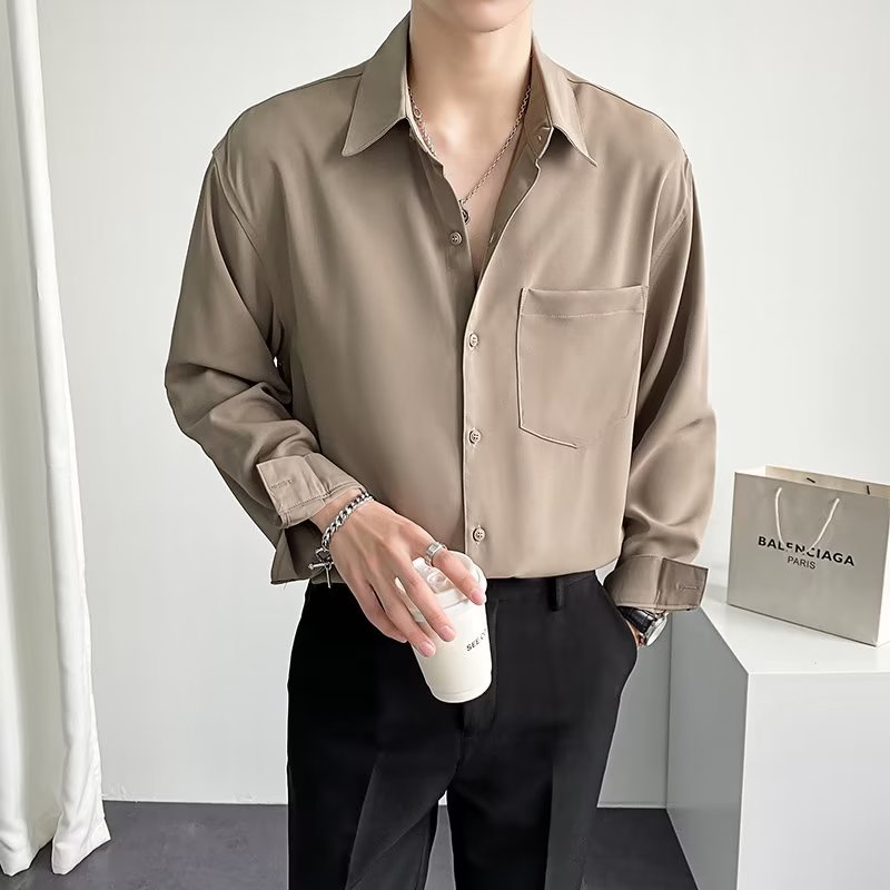 [M-3xl] Áo Sơ Mi Kaki Nam Tay Dài Dáng Rộng Màu Sắc Đơn Giản Phong Cách Hàn Quốc