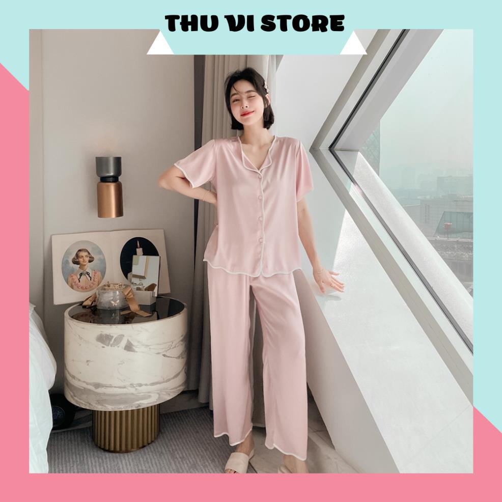 Đồ Bộ Pijama, Bộ Mặc Nhà Áo Nữ Lụa Tay Ngắn Quần Dài Cổ Lật Gợn Sóng Chất Liệu Lụa Satin Nhiều Màu, Form Rộng Rãi Thoáng | BigBuy360 - bigbuy360.vn