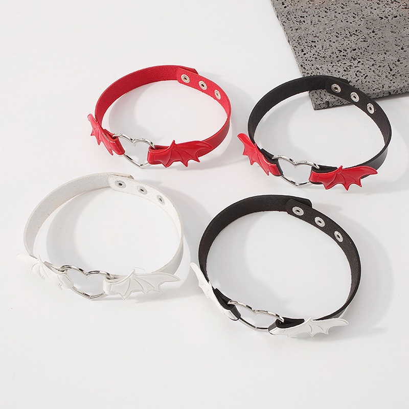 Vòng Cổ Choker Da Mặt Hình Trái Tim Đôi Cánh Phong Cách Gothic Punk Cho Nữ
