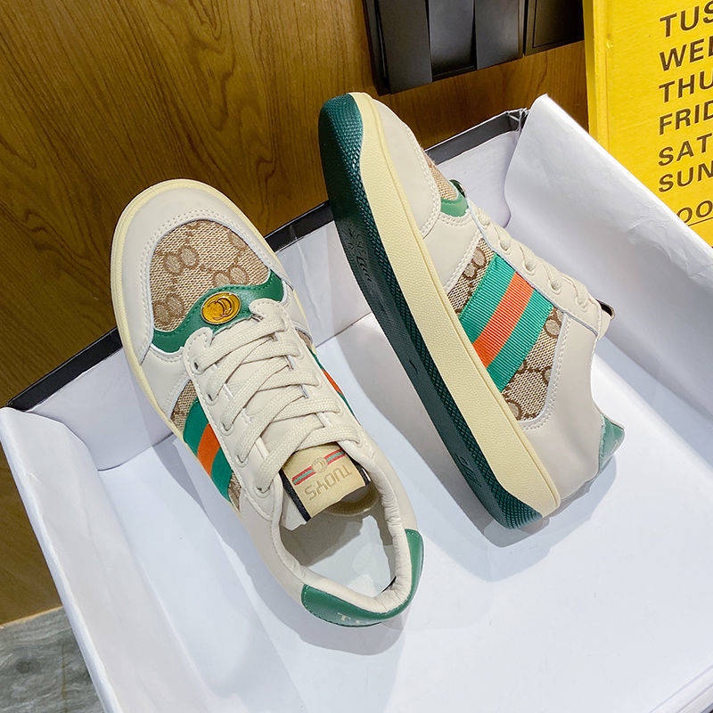 Giày Thể Thao Da Thật Đế Xuồng Năng Động Trẻ Trung Phong Cách Retro Hàn Quốc