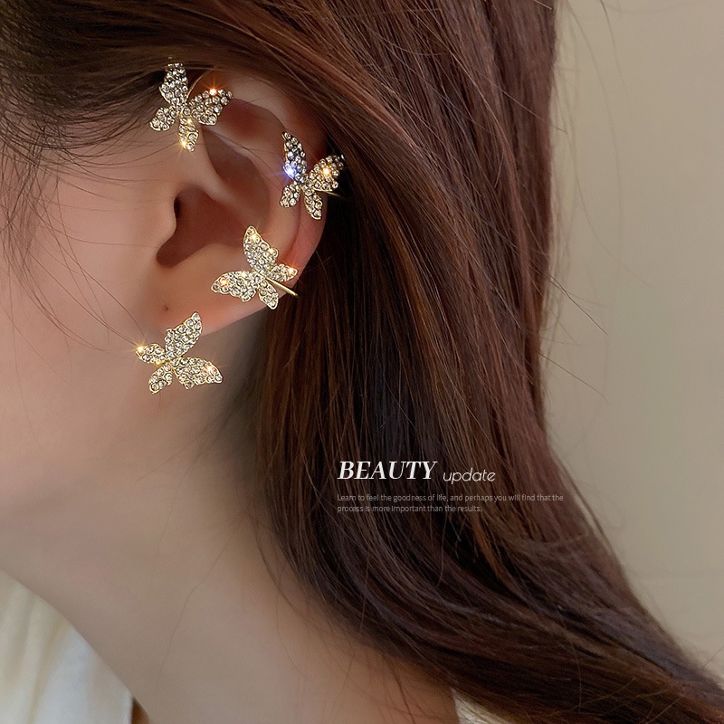 Khuyên tai kẹp vành hình bướm bằng kim loại thời trang dành cho nữ