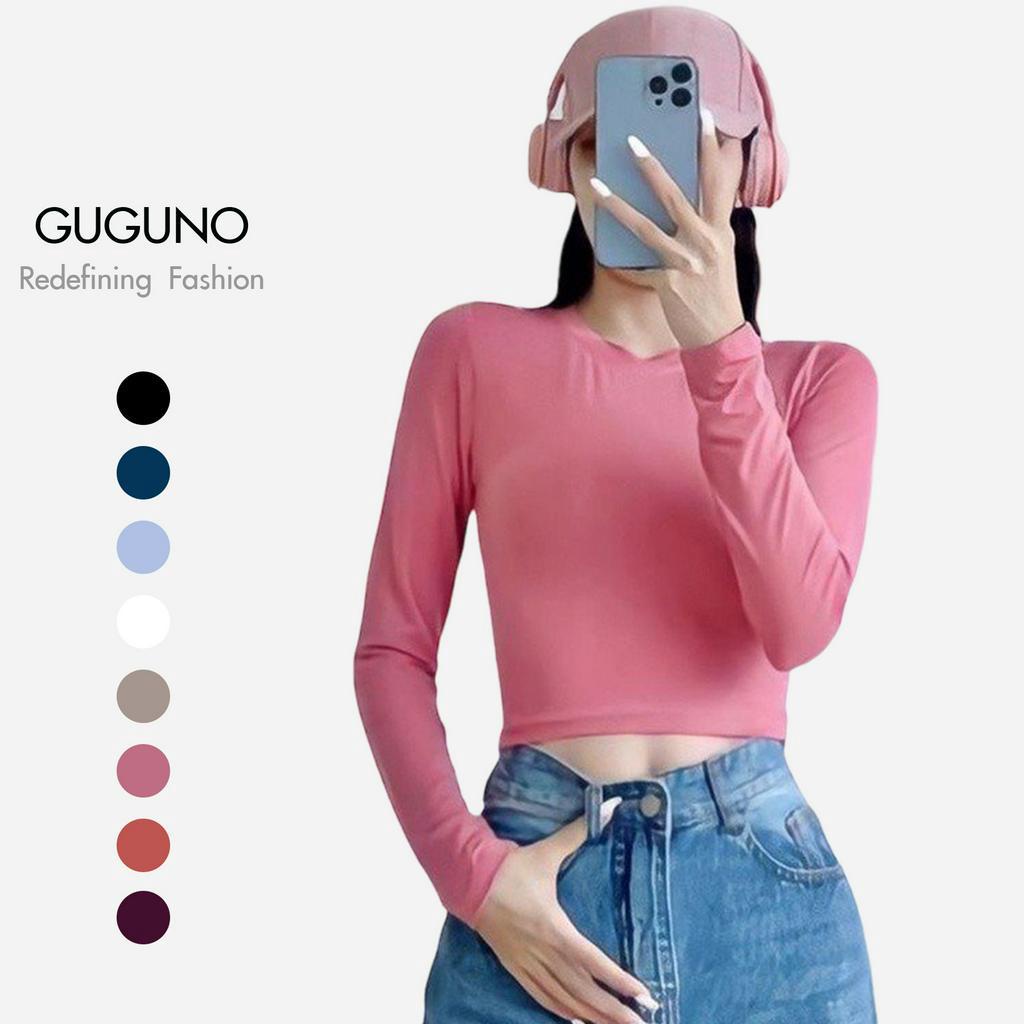 Áo thun nữ croptop ôm tay dài kiểu dáng basic chất vải dày dặn Guguno