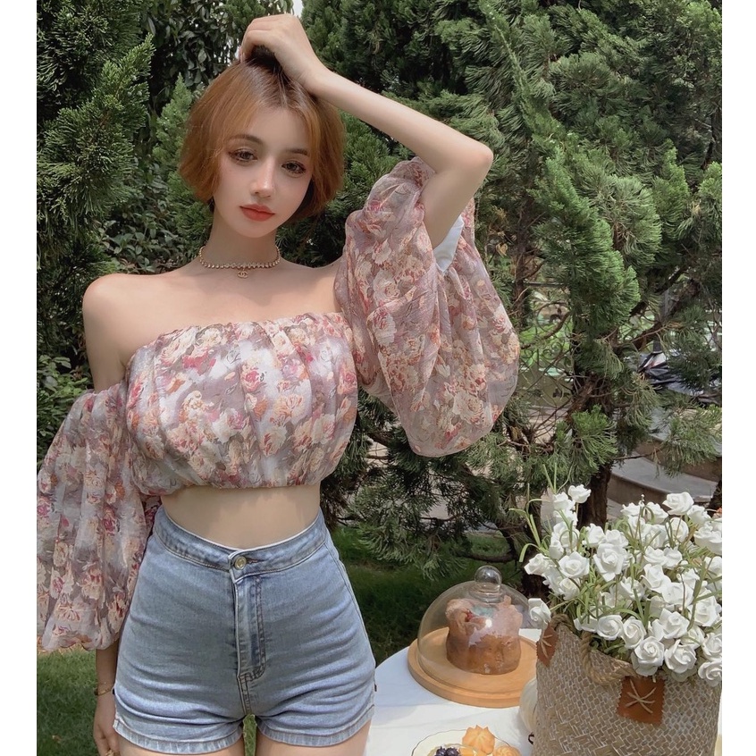 Áo kiểu sơ mi hoa nhí trễ vai ulzzang Emilyshop