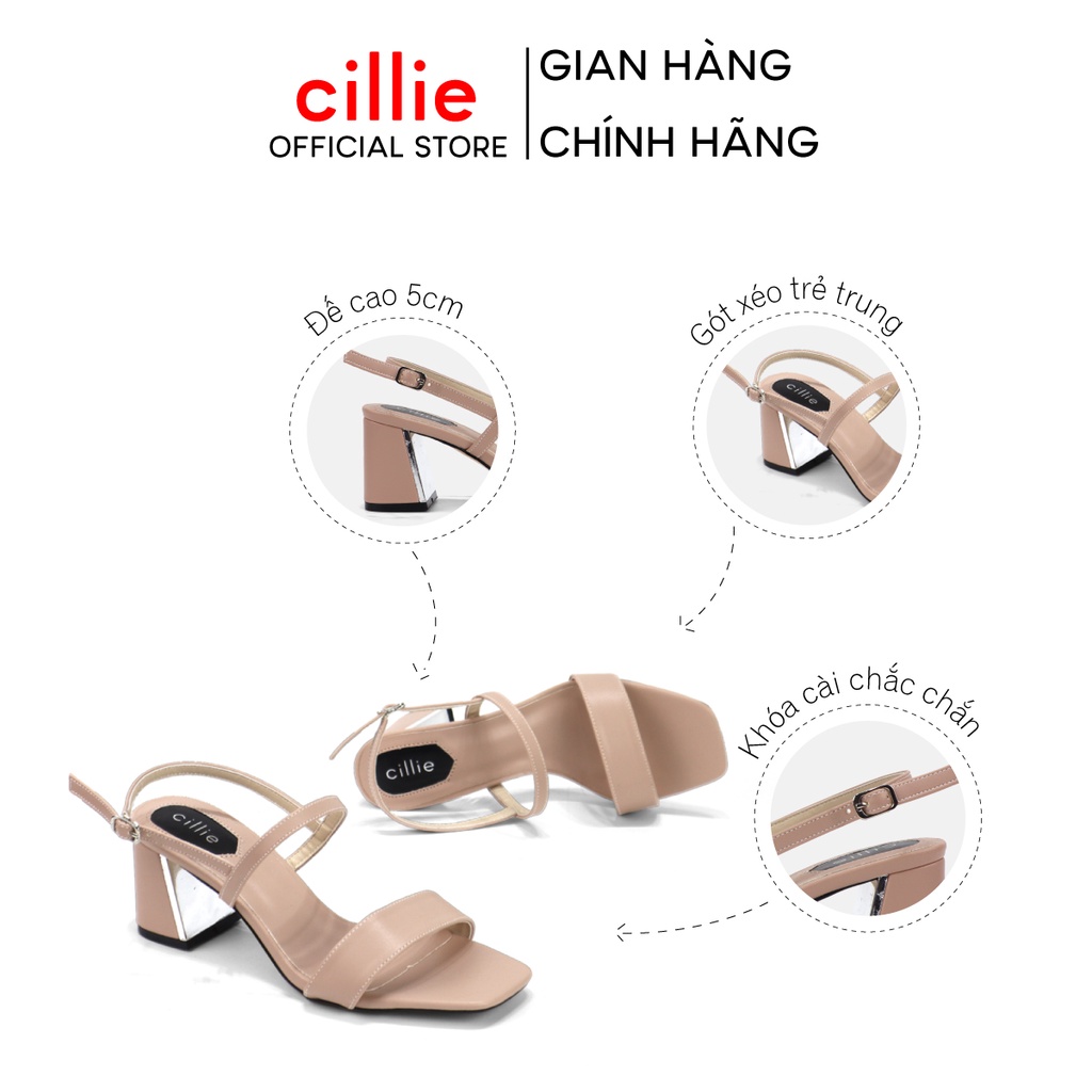 Giày Cao Gót Sandal Nữ Cillie Gót Xéo Cao 5p Phối Mũi Vuông Thời Trang Văn Phòng, Dạo Phố 1083
