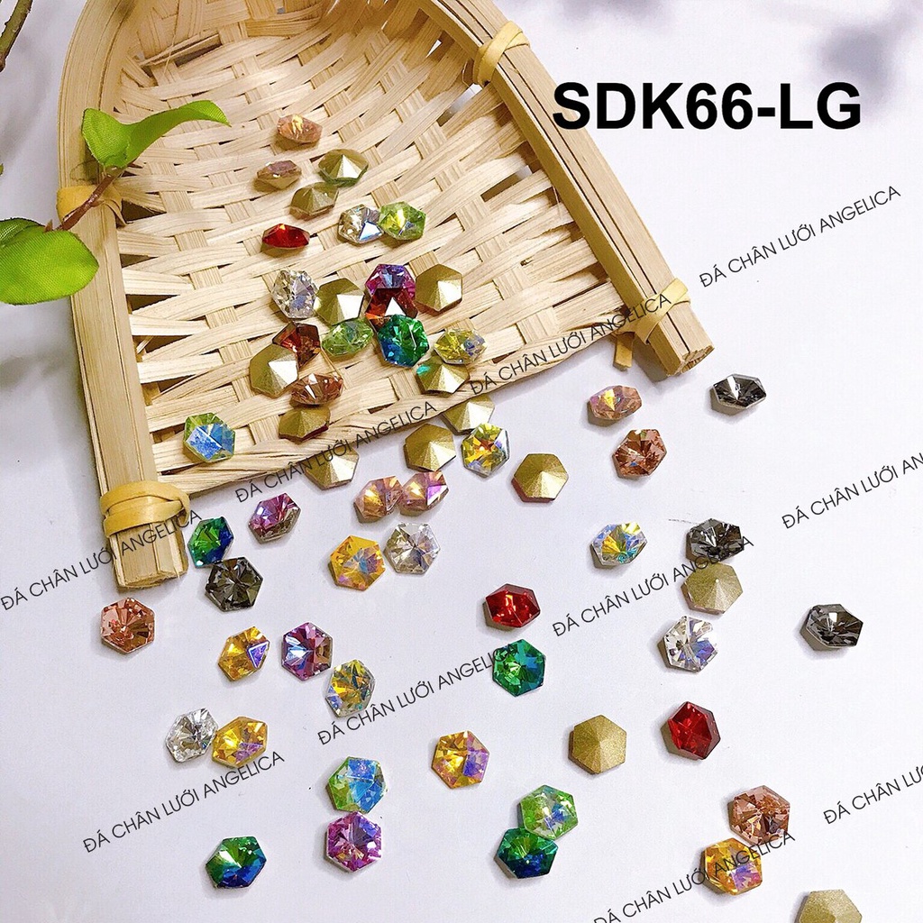 Set Đá Khối Nail 66 Viên Lục Giác Chân Vàng Mix 7 Màu Trang Trí Móng ANGELICA SDK66-LG