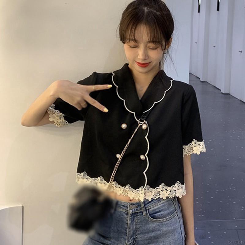 Áo Sơ Mi Cổ Búp Bê Phối Ren Xinh Xắn Dành Cho Nữ