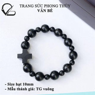 Vòng mun sừng mix thánh giá - chuỗi mân côi thánh giá gỗ mun cnc văn bé