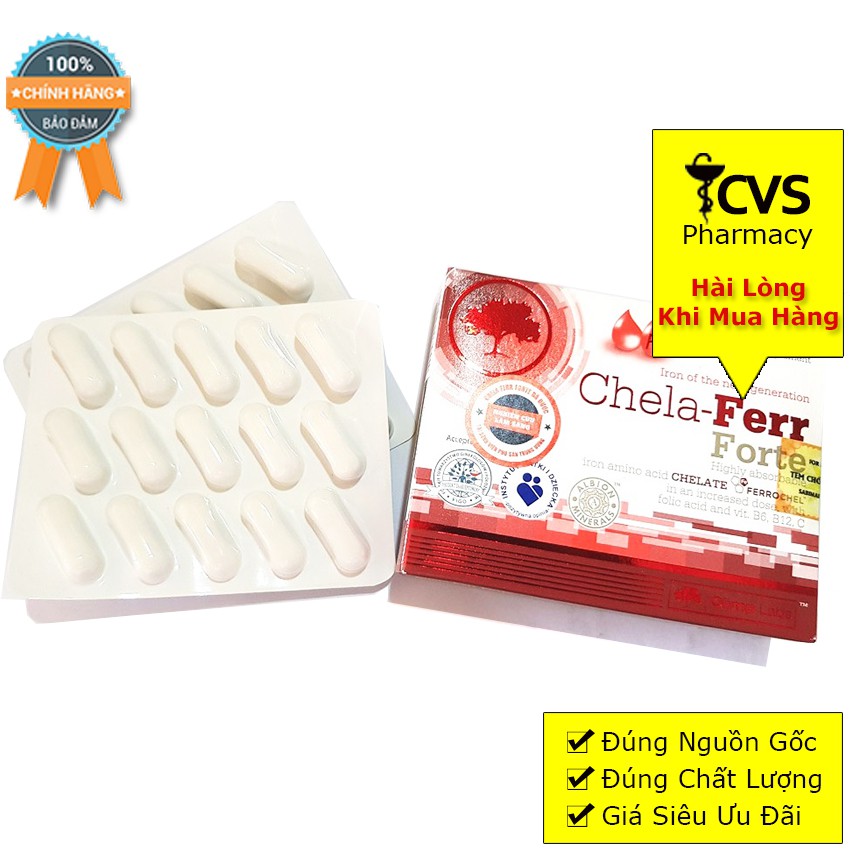 Viên Uống CHELA FERR FORTE - Hỗ trợ bổ sung sắt và dễ hấp thụ sắt (Hộp 30 viên)