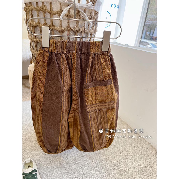 Quần Lửng Cotton Lanh Kẻ Sọc Màu Sắc Phong Cách Nhật Hàn Thời Trang Mùa Hè Cho Bé 2022