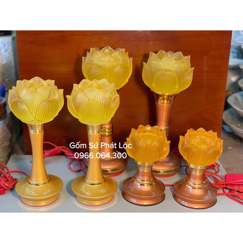 Đèn thờ hoa sen lưu ly, cặp đèn thờ lưu ly trưng bàn thờ thần tài, gia tiên