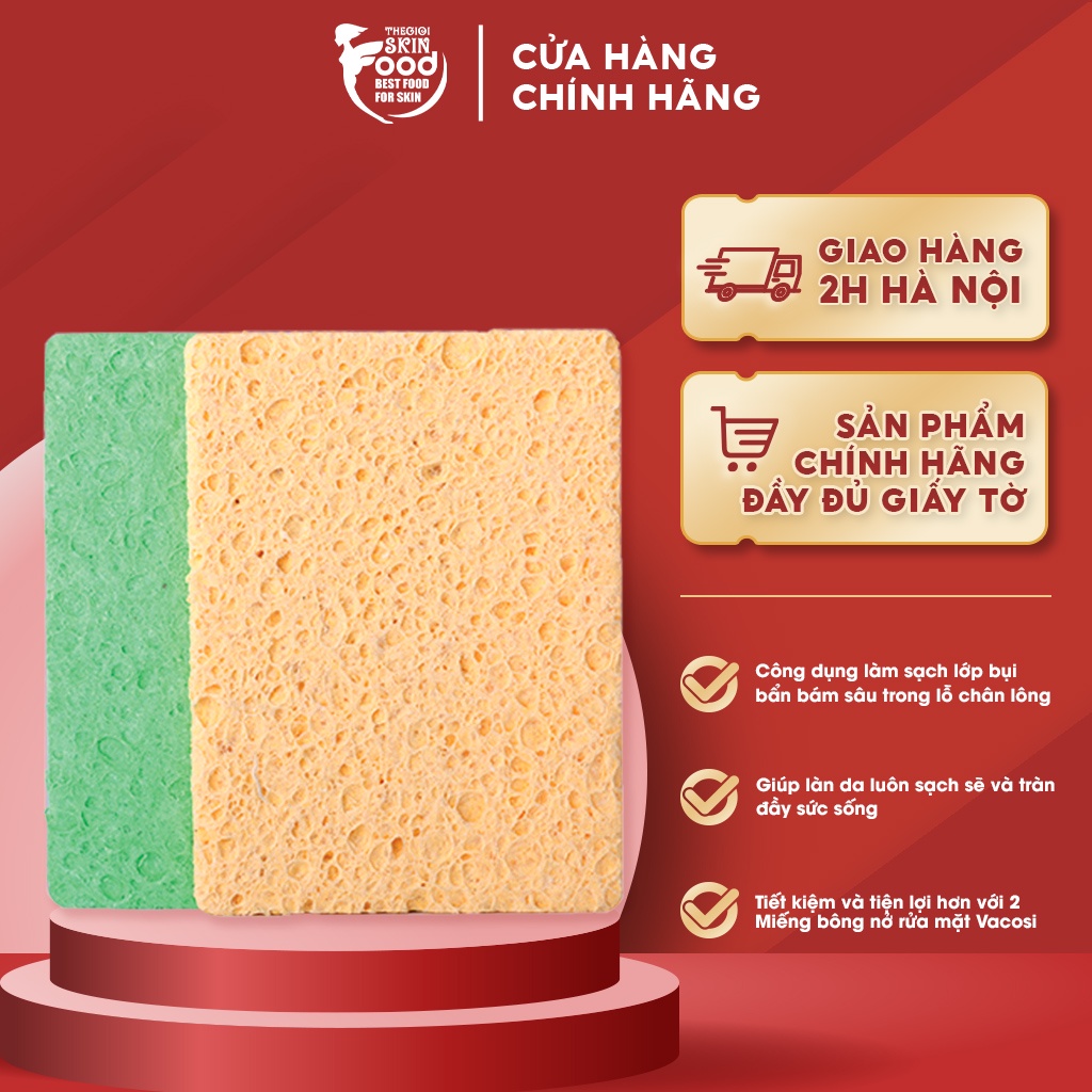 Bông Nở Rửa Mặt Vacosi Cleansing Sponge Làm Sạch Da Hiệu Quả - BN01 (Bịch 2 Miếng)