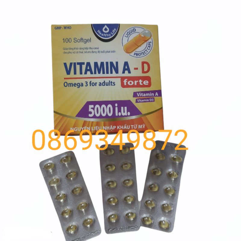 Viên dầu cá VITAMIN A D - Omega 3 - tốt cho người bị khô mắt ,thị lực kém,tóc dễ gãy dụng - Hộp 100 viên