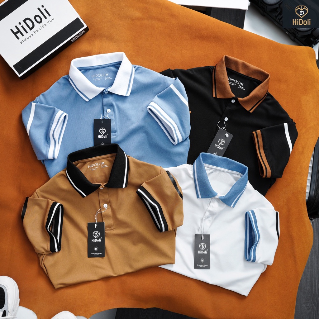 Áo polo nam HIDOLI có cổ trụ bẻ dệt sọc và họa tiết đẹp nổi bật, thể hiện cá tính, vải cá sấu cotton phom suông