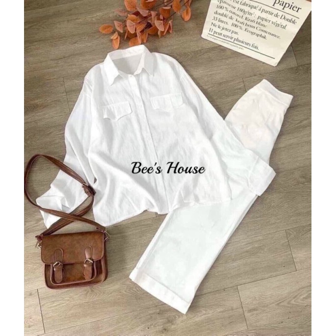 SET ÁO SƠ MUI PHỐI 2 TÚI NGỰC + QUẦN CULOTTES ỐNG SUÔNG