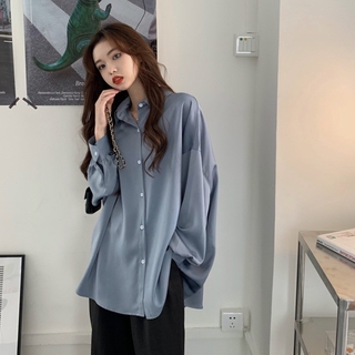 Áo sơ mi tay dài phong cách Hàn Quốc dáng rộng trẻ trung sành điệu